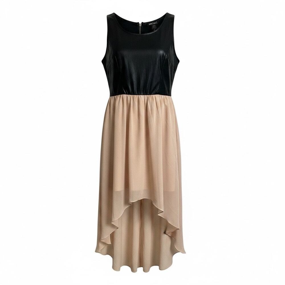 Vintage Wet Seal Dress Black Faux Leather Chiffon High Low Blush Party Dress L